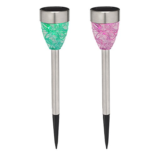2er Set LED Solar Edelstahl Stableuchten Prisma farbwechselnd Lights4fun - 4