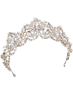 Hochzeit Braut Kristall Perlen Tiara Diadem Strass Krone Gold Haarschmuck Kommunion Haarreif