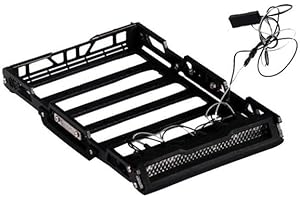 JOYSOG RC, portapacchi per auto Traxxas 1/18 1/24 TRX4M Bronco D110 FMS scx24, in metallo, con luce (nero)