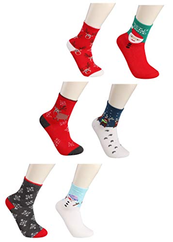 BESTEEL 3-6 Pairs Cotton Christmas Socks for Men Women Girls Boys Cartoon Cute Winter Warm Xmas Festive Socks Reindeer Snowflake Snowman Santa Claus Gift Box