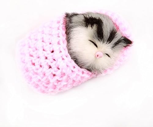 Kamoku101 Cute Simulatiat Sleeping Cat Toys and Sound Mini Kittens Cat Toys Doll Plush Toys Birthday Gifts Christmas Decoratiat (Pink)