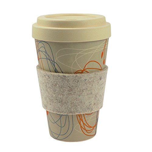 ebos Tasse en Bambou Coffee-to-go avec Bouchon à vis, Bague de Serrage en Feutre de Laine véritable | Tasse à café, Tasse à Boire |qualité Alimentaire, adaptée au Lave-Vaisselle (Cercles et Fleurs)