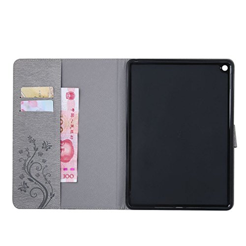 SZHTSWU Kunstleder Tasche für iPad 2 3 4, Magnetverschluss Schmetterling Blumen Series PU Leder Tasche Hülle Schutzhülle Flip Wallet Case Ledertaschemit Kartenfächern und Ständerfunktion für Apple iPad 2 3 4 (Grau) - 3