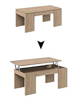 Habitdesign 001637F Table basse relevable couleur chêne américain naturel 100 x 50 x 43 cm de hauteur
