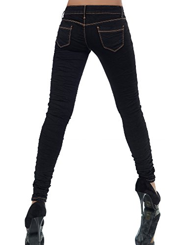 L851 Damen Jeans Hose Hüfthose Damenjeans Hüftjeans Röhrenjeans Röhrenhose Röhre, Farben:Schwarz, Größen:34 (XS) - 