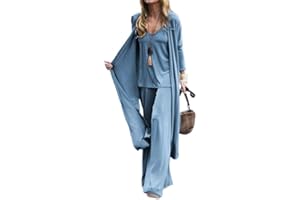 shownicer Pantalone da Donna Completo 3 Pezzi Lunga Cardigan e Casual Vita Alta Gamba Larga Pantaloni e Senza ManicheTop Ampio Outfit