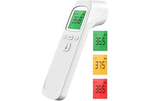 LVOZIZE Termómetro Digital, Termometro Infrarrojos sin Contacto con Alarma de Fiebre, Medición de 1 Segundo, 32 Memoria, Pantalla Retroiluminada, ℃ / ℉, Termometro Bebe Adultos