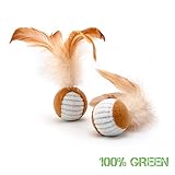 2 Stk. Katzenspielzeug Rassel-Spielbälle mit echten Federn