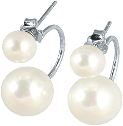 925 Sterling Silver Double Shell Pearl Hoop Stud Earrings for Women Girls
