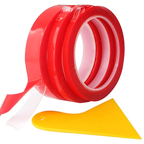 RUNCCI 3 Rollos 9mCinta adhesiva de doble cara resistente al agua,Cinta adhesiva de doble cara de acrílico,transparente, fuerte, ideal para la industria automóvil y para el hogar