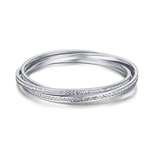 MYJS Trinity - Brazalete de Pulseras Chapadas en Oro Blanco y Preciosos Cristales