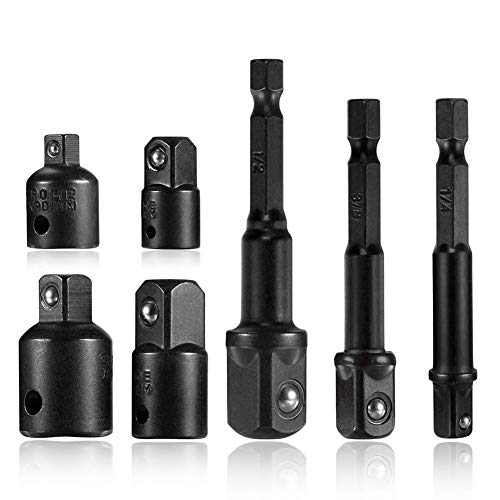 CanKun 3Pcs Power Hexagonal Shank Extension Bit Set Drill +4Pcs Socket Adapter and Reducer Set 1/4", 3/8",1/2" Sleeve Wind Batch