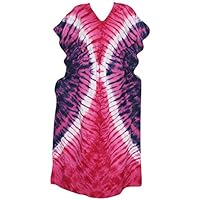 Mogul Interior Women's Kaftan Kimono Sleeve Pink Tie Dye Caftan Boho Dress Coverup XXL