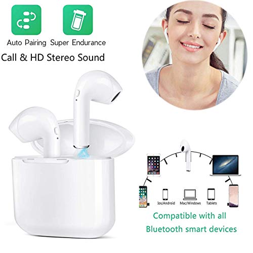 Auriculares Bluetooth,Auriculares Bluetooth Inalámbricos Mini Twins Estéreo In-Ear Bluetooth 5.0 con Caja de Carga Portátil Y Micrófono Integrado (Blanc 5.0)