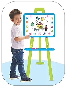 LONGMIRE 8 in1 Magnetic Writing Activity Board with Stand White Board Black Board for Boys Girls Board for Home Kids School with Aluminium Frame Magnetic Writing Board for Kids Made in India