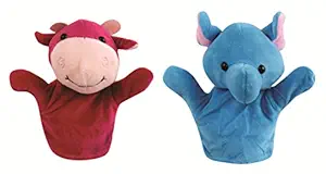 Skylofts 20cm Rabbit, Frog, Cow, Monkey Animal Hand Puppets for Boys & Girls , Multi Color (Pack of 2)