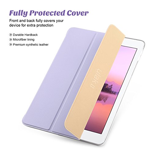 Neues iPad 2017, 9.7 Zoll Hülle, ULAK ultra dünne magnetische Selbstweck u. Schlaffunktion intelligente Abdeckung Trifold Standplatz-Fall mit Entwerfer-harte rückseitige Shell für neues iPad 9.7 Zoll 2017 Modell (Lavendel) - 7