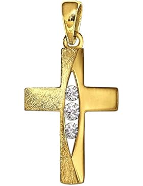 CLEVER SCHMUCK Goldener Anhänger Kreuz 16 mm innen offen mit 3 Spann Zirkonia mittig übereinander rechts glänzend...