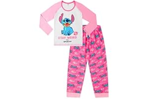 Disney Girls Lilo and Stitch Stay Weird Pink White Long Pyjamas