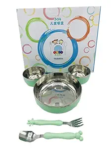 Kids Trends Cartoon Shaped Plate for Kids with Inner Steel,Pack of 1,Green Colour