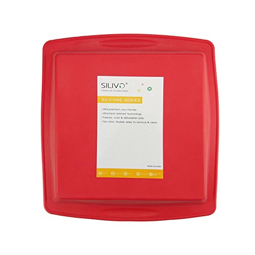 Silivo Kuchenformen Tablett, Silikon Kuchen Backformen Quadratische Backformen Dosen Set f¨¹r Kuchen, Brot, Torte, Pfannkuchen, Pizza (rot) - 6