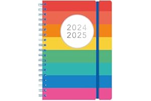 SHINEONE A5 Wiro Die Cut Academic Diary 2024-2025 Day A Page Mid Year Hardback Planner Student,teacher, planner Year Hardback Spiral Year Diary (Colourful Stripes)