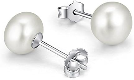 Half Round Bread Shaped Natural White Pearl 925 Sterling Silver Concise Earrings