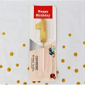 Juzfun Metallic Birthday Number Candle 1 (Gold) for 1st Shower Party Cake Decoration, Anniversary Kids Party Supplies