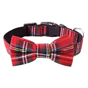Malier Dog Collar with Bow tie, Christmas Classic Plaid Snowflake Dog Collar Holiday for Small Medium Large Dogs Cats Pets (Scotland Red Plaid, Medium)