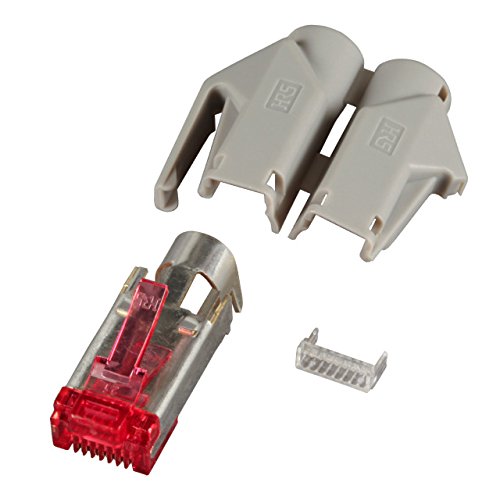 BIGtec 10 x RJ45 Stecker TM21 Hirose CAT.6 grau / Stecker + Tülle + Knickschutz / CAT6 Crimp Stecker