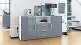 Sideboard Skadu, Korpus in Weiß matt / Front in Grau Hochglanz - 