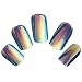 24 PCS of 12 Sizes Shining Reflective Mirror Effect Full Cover Artificial False Nail Tip Fake Nail Art Tips with Nail Glue Blue