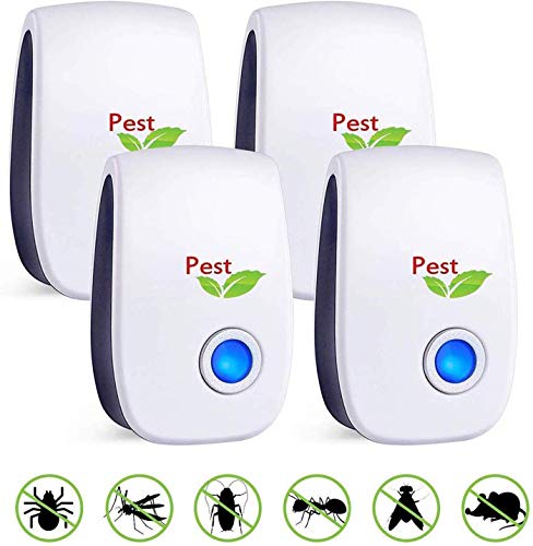 SHENGMI Repelente Ultrasonico, 4 Packs Electrónico Repelente Mosquitos Insectos para Interiores Anti Cucarachas, Moscas, Mosquitos, Ratones, Arañas, Inofensivo para Mascotas y Humanos