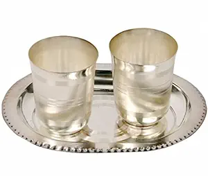 Gifts Vale German Silver 2 Glass and Tray Set