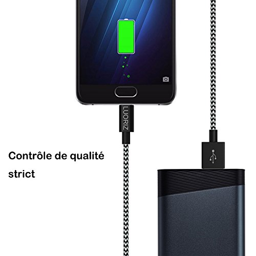 LUORIZ C  ble USB Type C  2M  Lot de 3  Long Nylon Tress   Rapide Chargeur C  ble USB C Charge Data Synchro pour Samsung Galaxy S8 Plus  Note 8  A3 A5