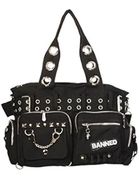 Banned Damen Handtasche - Schultertasche Handschellen und Nieten Schwarz