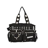 Material: Baumwolle/Polyester Handtas met studs en oogjes zwart, Black/Black,