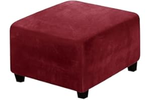 ZZDZW Velluto Copri Pouf Quadrato Elasticizzato Rettangolare Copertura Dell'Ottomano Morbido Elastico Fodera per Pouf Lavabile Copri Poggiapiedi per Soggiorno (Color : Wine Red, Size : 62-76cm)