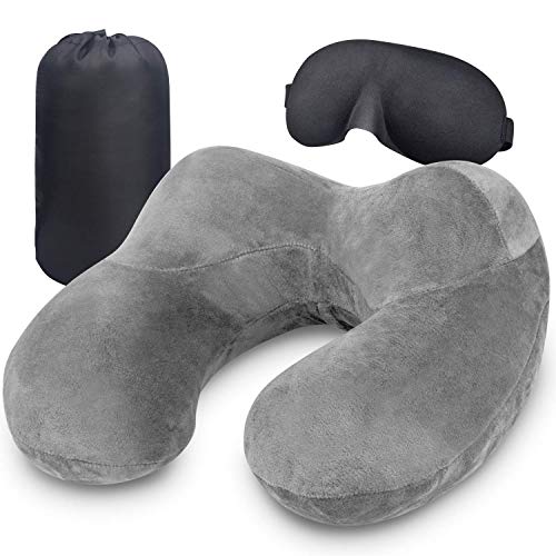 Preisvergleich Produktbild TravelLife Reisekissen Reisehörnchen für Reise Büro und Haus Nackenkissen mit stützenender Funktion Aufblasbares Nackenhörnchen mit egornomischen Entwurf Weiches Nackstützenkissen (Grau)