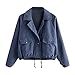Produktbild Moonuy,Damen Long Sleeve Hoodies, Damen Cord Patchwork Oversize Zipper Jacke Windbreaker Crop Mantel Lässige Mantel für Party, Beach Damen Mädchen Sweatshirt (Blau 2, EU 40 / Asien XL)