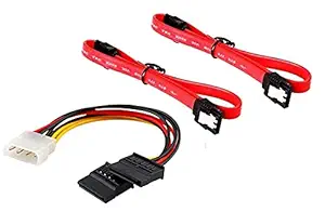 Wizzo (Pack of 2+1) 2 Pieces SATA III (Sata 3) Data Cable with Locking Latch + 1 Piece 4 Pin Molex to Dual SATA Power Y Cable Combo for Internal Hard Disk Drive, HDD, SSD & DVD Writer