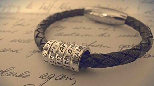 Men’s Personalised Leather Bracelet | Sterling Silver | Birthday Christmas Anniversary by Streten