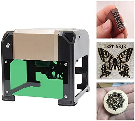 HUKOER Laser Engraving Machine Printer, 3000MW Portable Mini Tabletop Gold DIY Marking Machine Engraving Range 80 x 80mm for Wood, Plastic, Bamboo, Rubber, Leather