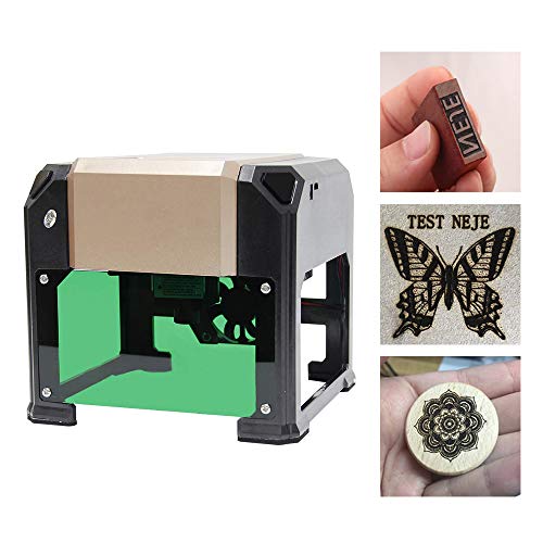 HUKOER Laser Engraving Machine Printer, 3000MW Portable Mini Tabletop Gold DIY Marking Machine Engraving Range 80 x 80mm for Wood, Plastic, Bamboo, Rubber, Leather
