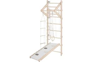 MAMOI® Swedish ladder, Wooden gorilla gym for kids, Indoor baby climbing frame for toddlers, Monkey bars and play gym, Childrens climbing wall, Gymnastics bar and equipment for home