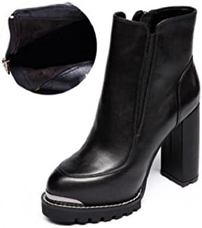 Leather Fashionable Round head Woman's High heel Ankle Boots Waterproof Elastic band Martin boots , black , 34