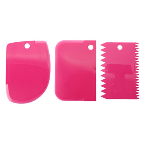 SODIAL(R)3 Kunststoff Kuchen Spachtel Fondant Backen glatt Ebene gezackt Rand (rosa rot)