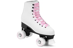 SMJ sport Patins à roulettes Classiques rétro ABEC7 pour Femme - Couleur Blanc et Rose - Taille 35, 36, 37, 38, 39, 40, 41