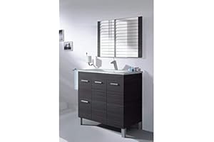 Bagno Italia Mobile bagno arredo da 80x45xH80 cm con piedini grigio scuro specchiera lavabo in ceramica