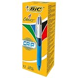 Trazo grueso de 1 mm BIC 4 Colours Grip Pro - Bolígrafo con minas de cuatro colores con zona de agarre (azul, negro, rojo y verde, 12 unidades)